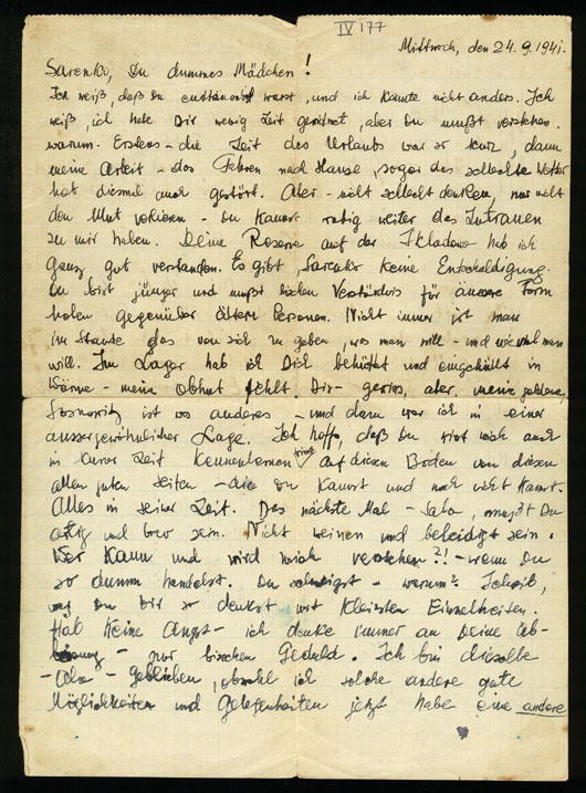 Letter to Sala Garncarz, in German, Bendsburg, Poland, September 24, 1941