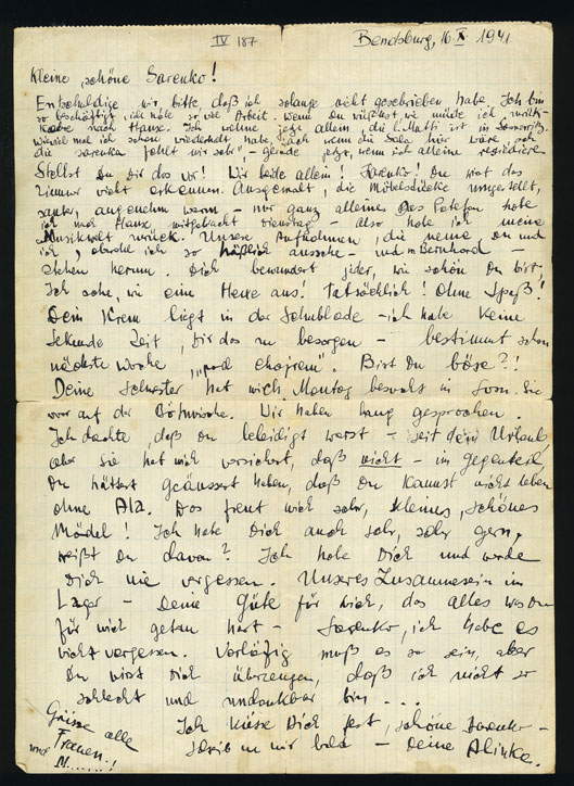 Letter to Sala Garncarz, in German, Bendsburg, Poland, October 16, 1941
