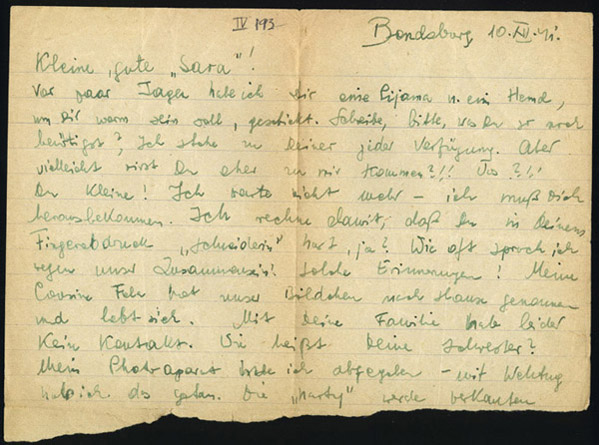 Note to Sala Garncarz, in German, Bendsburg, Poland, December 10, 1941