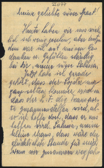 Letter to Sala Garncarz, in German, Gross Paniow, Poland, October 1942