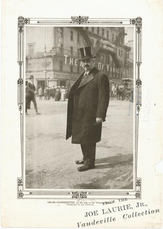 Oscar Hammerstein in front of his theaters at Times Square, 1900. 