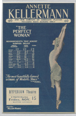 Annette Kellermann Promotional postcard comparing her measurements to Venus de Milo