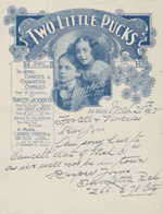 Stationery for Harry and Eva Puck, 1902, a juvenile song and dance act. Emerson Collection on Vaudeville, Billy Rose Theatre Collection