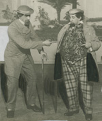 Joe Weber and Lew Fields in performance. Photograph by Byron, NY, ca. 1900.